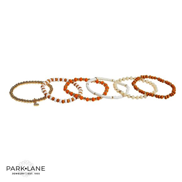 6 Stackable Bracelets - Crystal Heart Accent, Wood & Golden Beads, Neutral - Picture 2 of 5